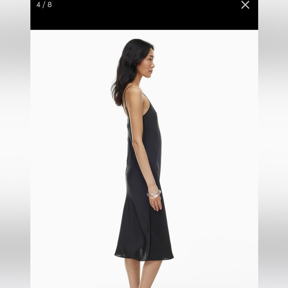 Aritzia Wilfred black satin midi slip dress - Picture 2 of 8